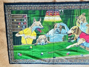 lot 535 image: Anthropomorphism Textile - Fun Textile of Dogs Playing Pool