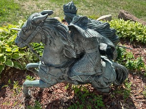 lot 1 image: Large Ornate Metal Believed to be Genghis Khan  Horse Statue  Large Warrior and Horse Bronze Figurine