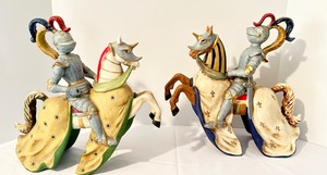 lot 303 image: Set of 2 Andrea Sadek Ceramic Porcelain Jousters on Horse Figurines