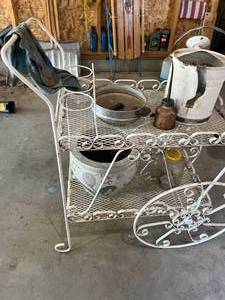 lot 88 image: Metal Garden Tea Cart and Garden Items