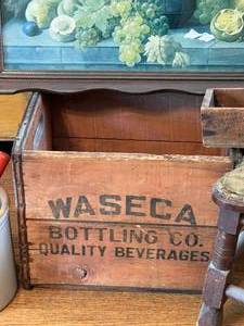 lot 69 image: Vintage Decor Stool, Wood Boxes, Pot with Items & Picture
