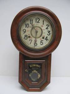 lot 21 image: Early Antique Advertising Regulator Wall Clock - Strong Insurance