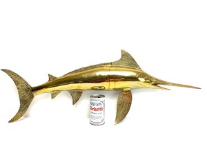lot 224 image: LARGE Vintage Solid Brass Marlin Wall Sculpture