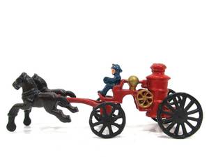 lot 150 image: Cast Iron Toy Horse Driven Fire Wagon