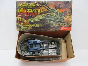 lot 168 image: Awesome Vintage Tin Litho CRAGSTAN Anti-Aircraft Tank wRevolving Turret Pom-Pom Cannons