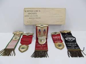 lot 174 image: Great Group of Ornate Antique Oddfellows RibbonsBadges