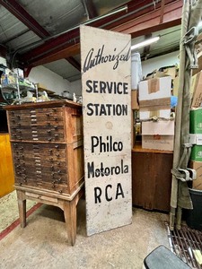 lot 2 image: Large Orig 1930s Radio Service Station Vertical Metal Advertising Sign