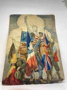 lot 4 image: Excellent Original WW1 era Watercolor after N.C. Wyeth - The Victorious Allies