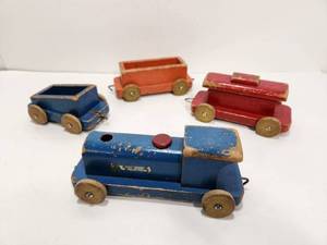 lot 51 image: Old Vintage Wooden Toy Train Set