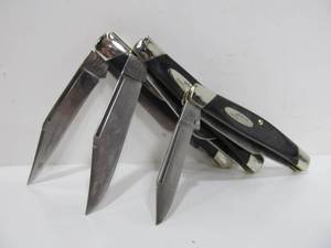 lot 299 image: 3 Vintage Genuine BUCK Folding Knives & 2 Swiss Army Knives