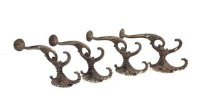 lot 329 image: Large Ornate Antique Brass Coat or Hat Rack Hardware Hooks