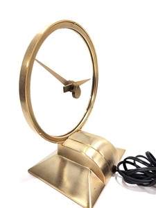 lot 333 image: Mid Century Jefferson Golden Hour Clear Glass & Brass Desk CLock