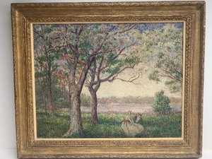 lot 37 image: Lovely Large Signed Oil on Canvas Impressionist Painting