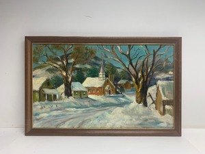lot 355 image: Nice Old Signed Oil on Canvas Winter Scene Painting - Marie Russemanno