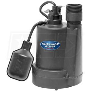 lot 4 image: Superior Pump 92250 - 14 HP Thermoplastic Submersible Sump Pump w Tether Float Switch