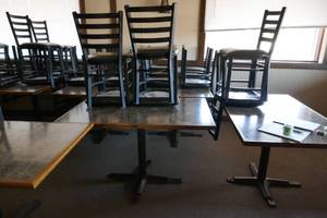 lot 33 image: FIVE tables (49X31) and 20 black chairs