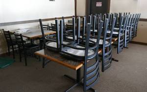 lot 34 image: SIX tables (49X31) and 24 black chairs