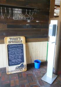 lot 39 image: Menu Chalk board, Hand sanitizer stand, hanger rack