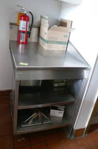 lot 109 image: Small stainless table and contents