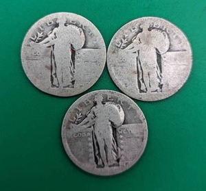 Three Standing Liberty Silver Quarters Unknown Dates