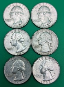 Six 1964 Washington Silver Quarter Coins