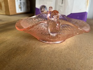 pink bird candy dish     old