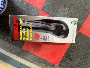 box of misc  lot of electrical   10 work boot rubbers