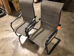lot 17 image: PHI VILLA Black C-Spring Textilene Metal Patio Outdoor Dining Chair (2-Pack)  Customer Returns See Pictures
