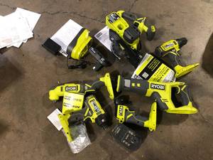 lot 44 image: RYOBI ONE 18V Cordless 6-Tool Combo Kit with 1.5 Ah Battery, 4.0 Ah Battery, and Charger  Customer Returns See Pictures
