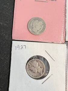 4 SILVER US DIMES 1916 BARBER 1923-S 1927 1939 MERCURY
