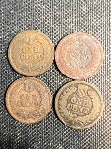 4 INDIAN HEAD CENTS 1865 1866 1867 1869