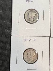 4 EARLY DATE MERCURY DIMES 1916 1916-S 1918-D 1919-D