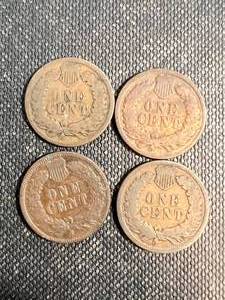 4 INDIAN HEAD CENTS 1890 1891 1892 1893