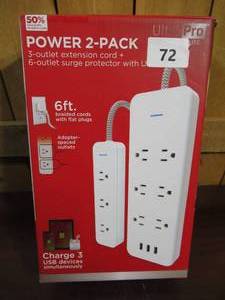 lot 72 image: Ultra Pro Elite Power 2 Pack 3 outlet extension cord  6 outlet surge protector