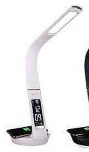 lot 8 image: OttLite LED Desk Lamp with Clock and Wireless Charging Station - White