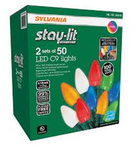 lot 17 image: Sylvania Stay-Lit Platinum LED C9 Christmas Lights Set