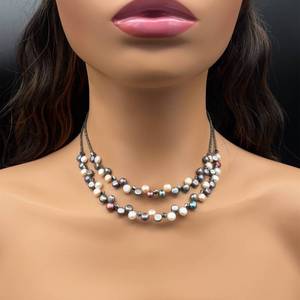 Adjustable Multi-Colored Pearl & Bead Necklace Double Row Graduated Layer Statement Necklace Lia Sophia