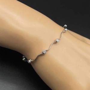 Diamond Station Wavy Bar Link Tennis Bracelet in 14k White Gold $1,850 Retail