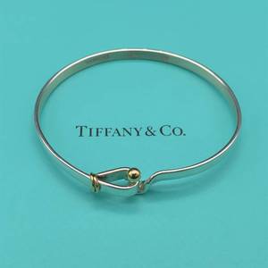 Designer Tiffany & Co. 925 Sterling Silver & 18k Yellow Gold Hook Eye Bangle Bracelet