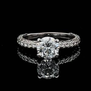 3.20 Carat Diamond Round Brilliant Solitaire Triple Row Pave Ring in 18k White Gold - VS CLARITY D COLOR, EXCELLENT CUT $9,000 Retail VIDEO