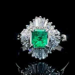 1.08 Carat Colombian Emerald & Diamond Baguette Cocktail Ballerina Ring in Platinum - Gorgeous Estate Treasure $4,299 Retail VIDEO