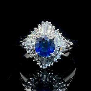 1.48 Carat Velvet Blue Sapphire & Diamond Baguette Cocktail Cluster Ballerina Estate Ring in Platinum $6,250 Retail VIDEO