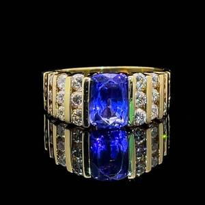 2.49 Carat Tanzanite & Diamond Multi-Channel Ring in 14k Yellow Gold w Professional Appraisal Included, Valued  $4735