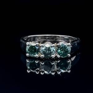 0.99ctw Fancy BlueGreen Diamond Three StoneTrellis Ring in 14k White Gold - $2857 Appraisal Included