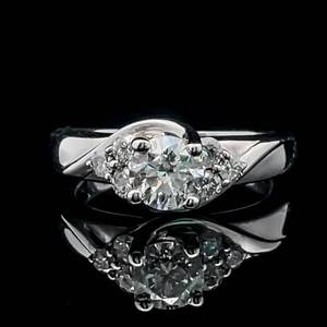 0.88ctw Diamond Solitaire & Cluster Scalloped Swirl Ring in 14k White Gold $3749 Appraisal Included