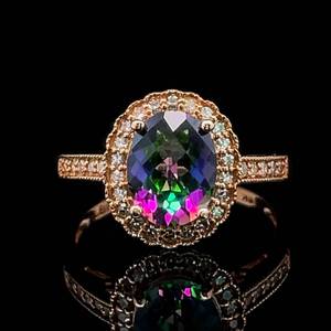 Halo Diamond & Oval Mystic Topaz Openwork Ring in 14k Rose Gold