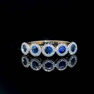 Elegant 0.85ct Blue Sapphire & Diamond Multiple Halo Ring in 14k Yellow Gold $2200 Retail