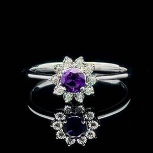Amethyst & Diamond Solitaire Miracle Cluster Cocktail Ring in White Gold
