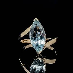 2.54 Carat Aquamarine Marquise Solitaire Bypass Split Shoulder Shank Ring in Yellow Gold