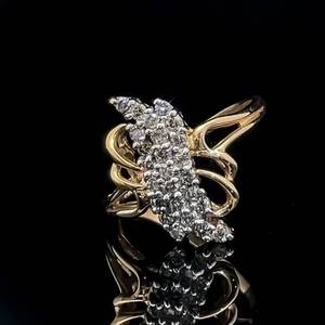 0.50 Carat Diamond Cluster Cascade Open Wave Ring in Yellow Gold